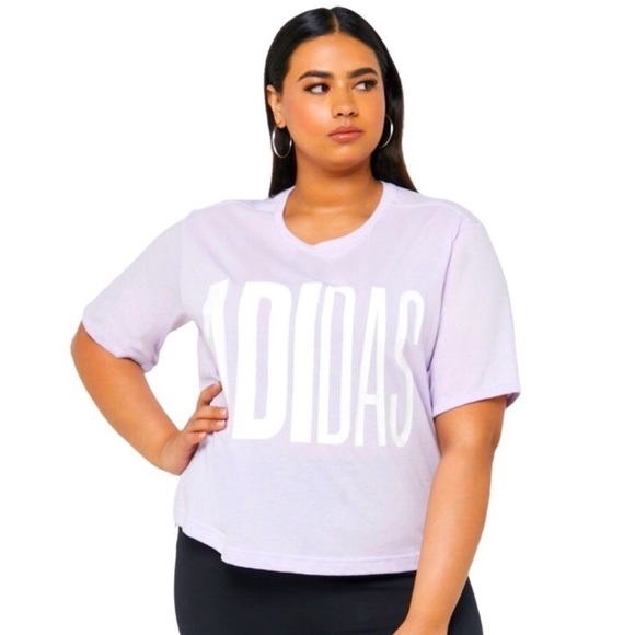 Adidas Universal Lavender Word Slight Crop Tee Large - Picture 2 of 6